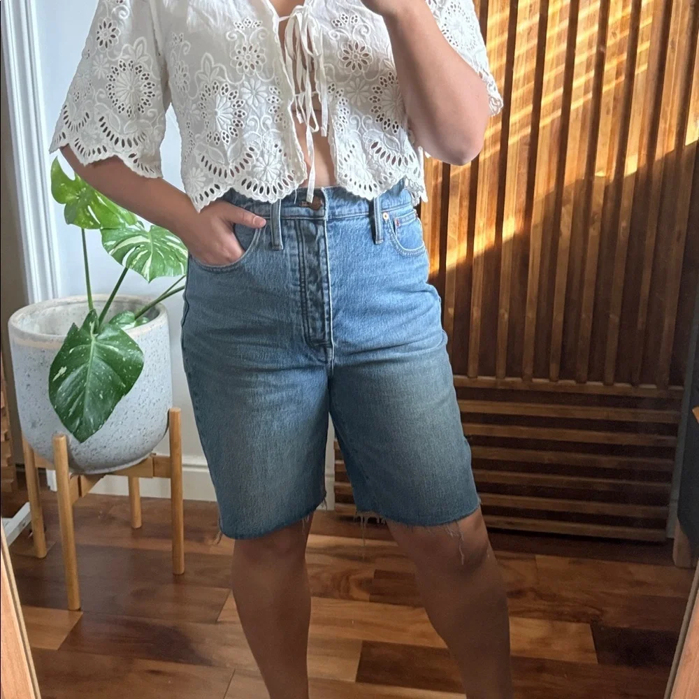 MADEWELL High-Rise Long Denim Shorts in Brightwood Wash